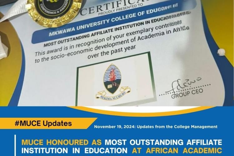 MUCE Honoured as Most Outstanding Affiliate Institution in Education