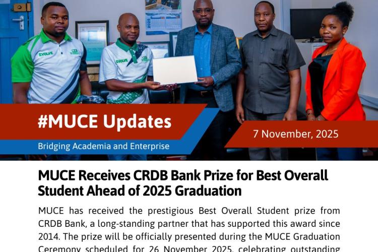 MUCE Receives CRDB Bank Prize for Best Overall Student Ahead of 2025 Graduation